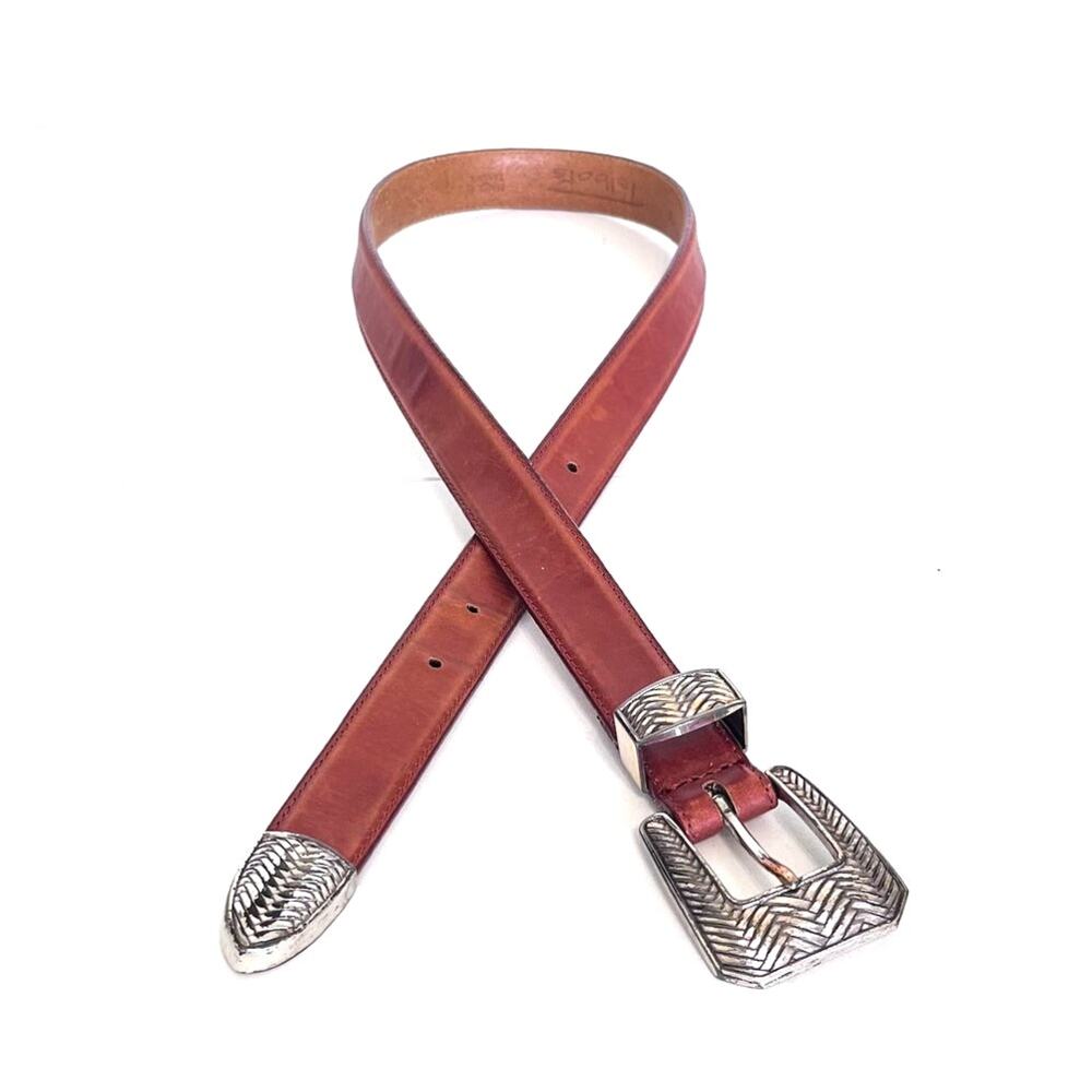 Vintage 90s Talbots‎ Artsy Western Womens Belt Size M Cognac Leather Skinny Work